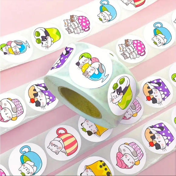 Roll of 500 Playful Kitty Cats in Cups and Mugs Cute - Picture 3 of 7